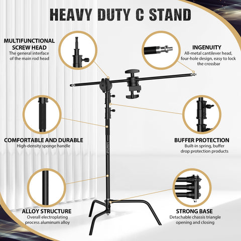10.8ft Black C Stand Light Stand Stainless Metal Photography Kit