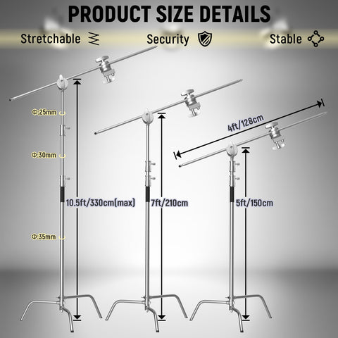 8.8ft Silver C Stand Light Stand Stainless Metal Photography Kit
