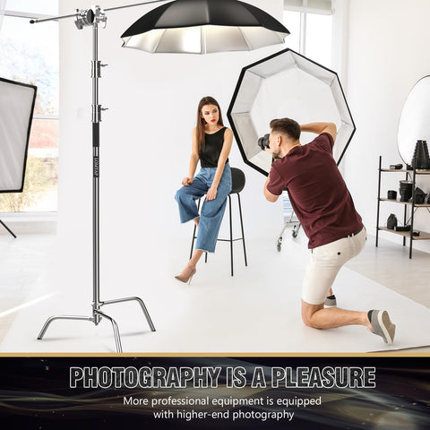 8.8ft Silver C Stand Light Stand Stainless Metal Photography Kit